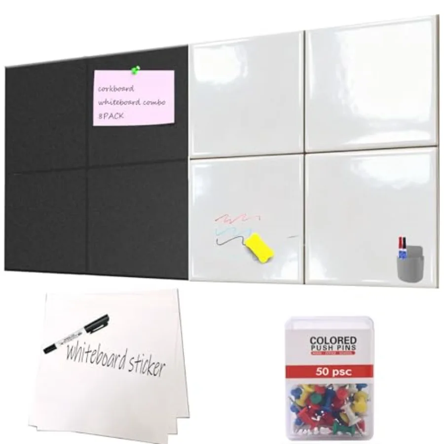 Modular Bulletin Board and board Combo - 8 Pack 12x12x0.47In 30% Thicker Self-Adhesive Easy Assembly 4 Cork Board + 4 Board wit
Modular Bulletin Board and board Combo - 8 Pack 12x12x0.47In 30% Thicker Self-Adhesive Easy Assembly 4 Cork Board + 4 Board wit