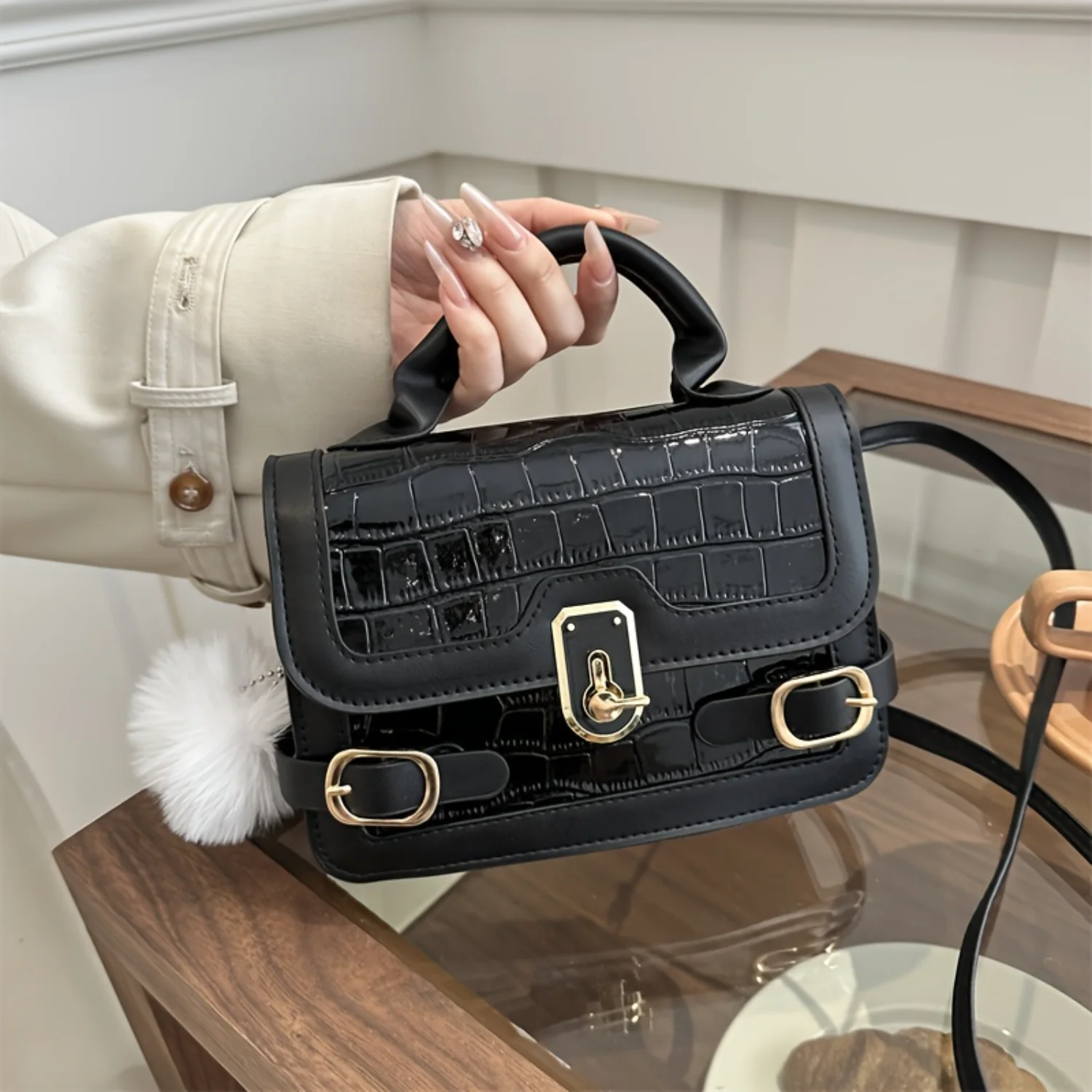 Crocodile Pattern Shoulder Bag: Stylish Small Square Satchel Purse With Top Handle for Women
Crocodile Pattern Shoulder Bag: Stylish Small Square Satchel Purse With Top Handle for Women