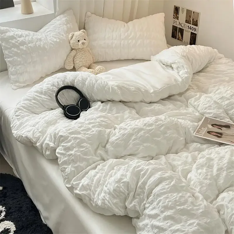 French White Bedding Set NO Filler Princess Seersucker Summer Duvet Cover Soft Bed Sheet and Pillowcase Girls Adults Bedclothes
French White Bedding Set NO Filler Princess Seersucker Summer Duvet Cover Soft Bed Sheet and Pillowcase Girls Adults Bedclothes