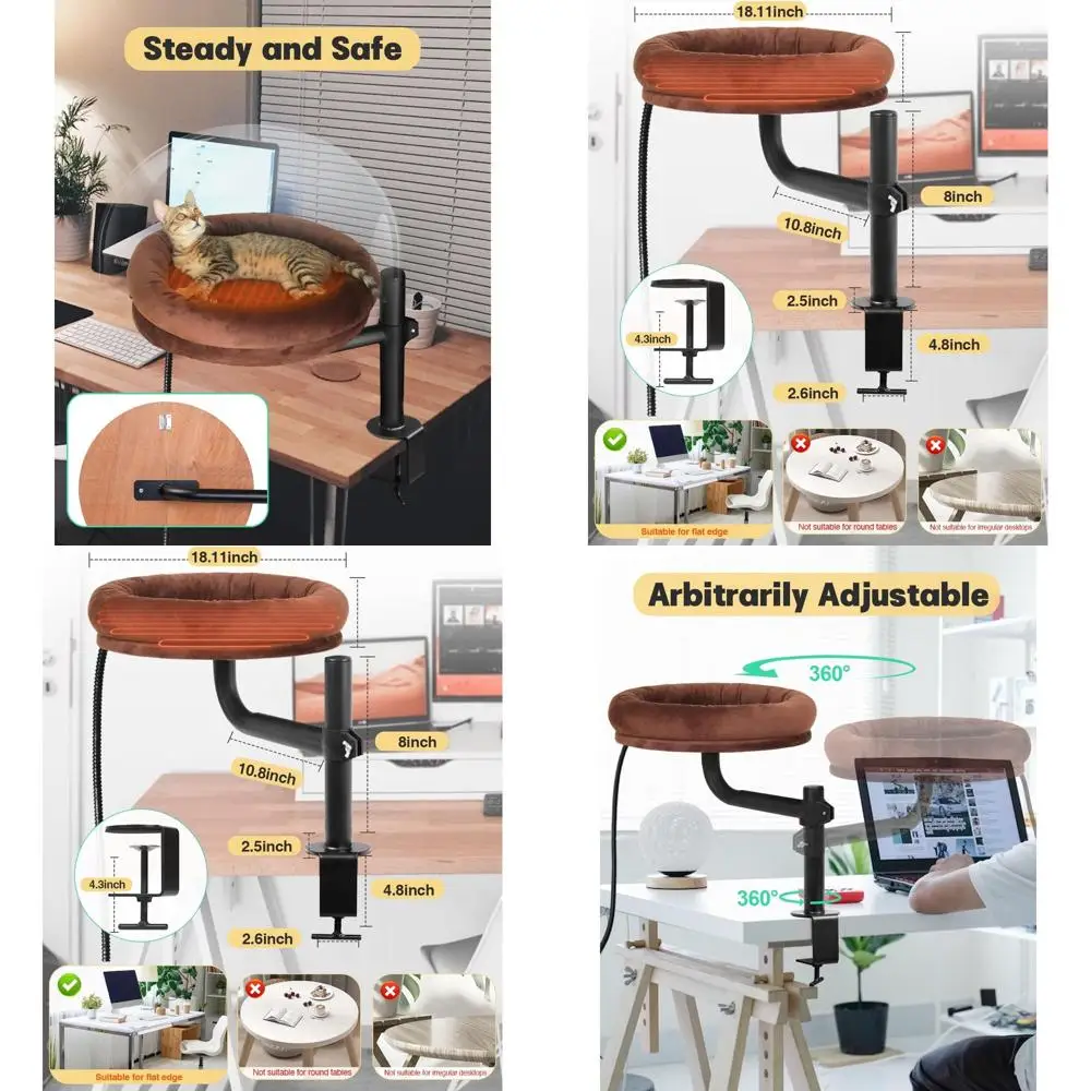 Adjustable and Rotatable Desk Cat Bed, Heat-Resistant Brown, 18.5 L x 17.5 W x 17.5 H, No Drilling Needed
Adjustable and Rotatable Desk Cat Bed, Heat-Resistant Brown, 18.5 L x 17.5 W x 17.5 H, No Drilling Needed