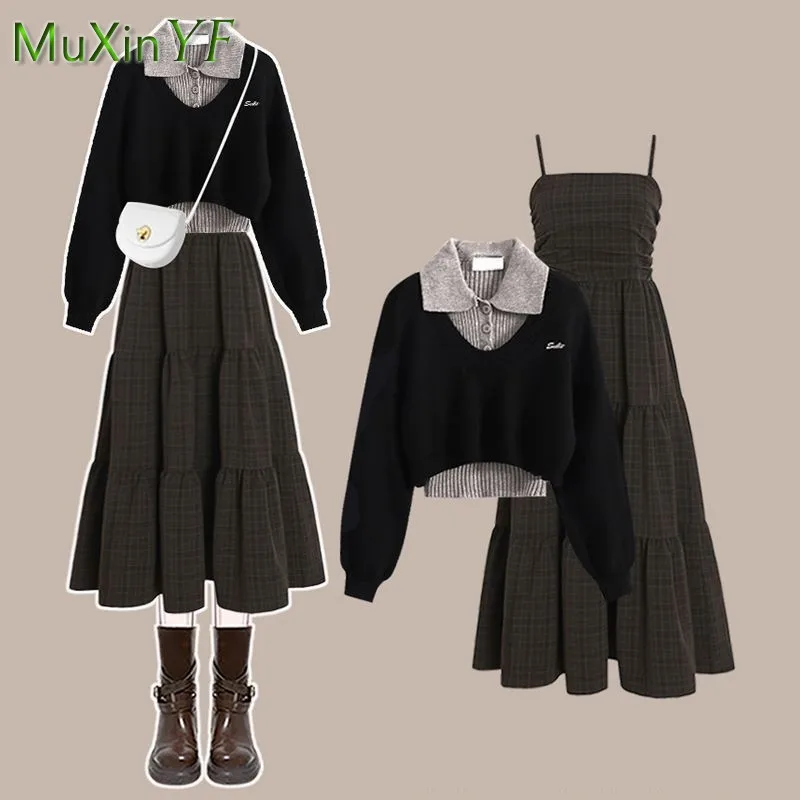 Women's 2025 Spring Autumn New Fashion Dress Matching Set Korean Elegant Knit Sweater+POLO Vest+Plaid Strap Skirt 3-Piece Suit
Women's 2025 Spring Autumn New Fashion Dress Matching Set Korean Elegant Knit Sweater+POLO Vest+Plaid Strap Skirt 3-Piece Suit