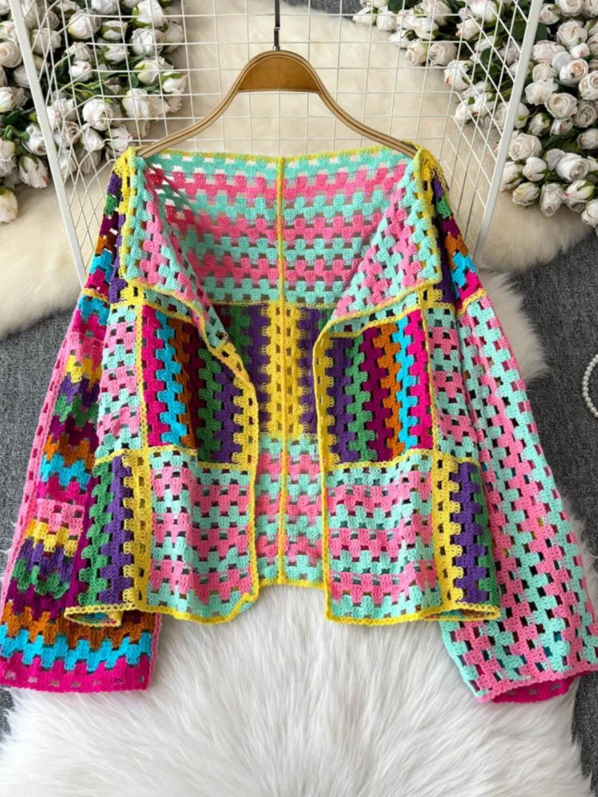 Heavyweight Knitted Hooked Flower Open Cardigan Women's Winter Loose Ethnic Sle Hollow out Top V-ne Long Sve
Heavyweight Knitted Hooked Flower Open Cardigan Women's Winter Loose Ethnic Sle Hollow out Top V-ne Long Sve