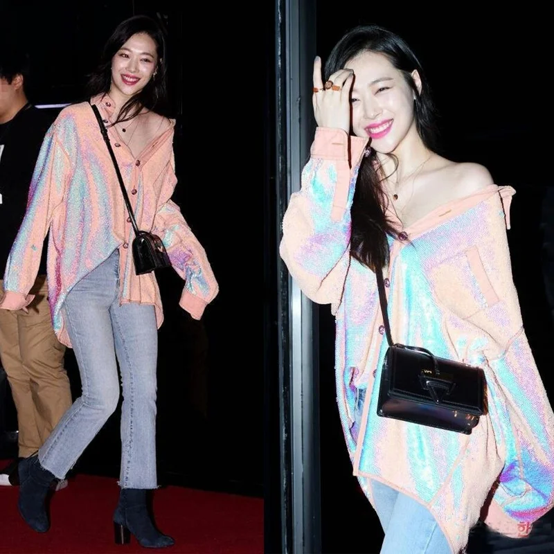 Shiny Sequin Shirt Jacket Women's Trendy Student Korean BF Loose Mid-Length Blingbling Top Polyester Fiber 100% Long Sleeve
Shiny Sequin Shirt Jacket Women's Trendy Student Korean BF Loose Mid-Length Blingbling Top Polyester Fiber 100% Long Sleeve