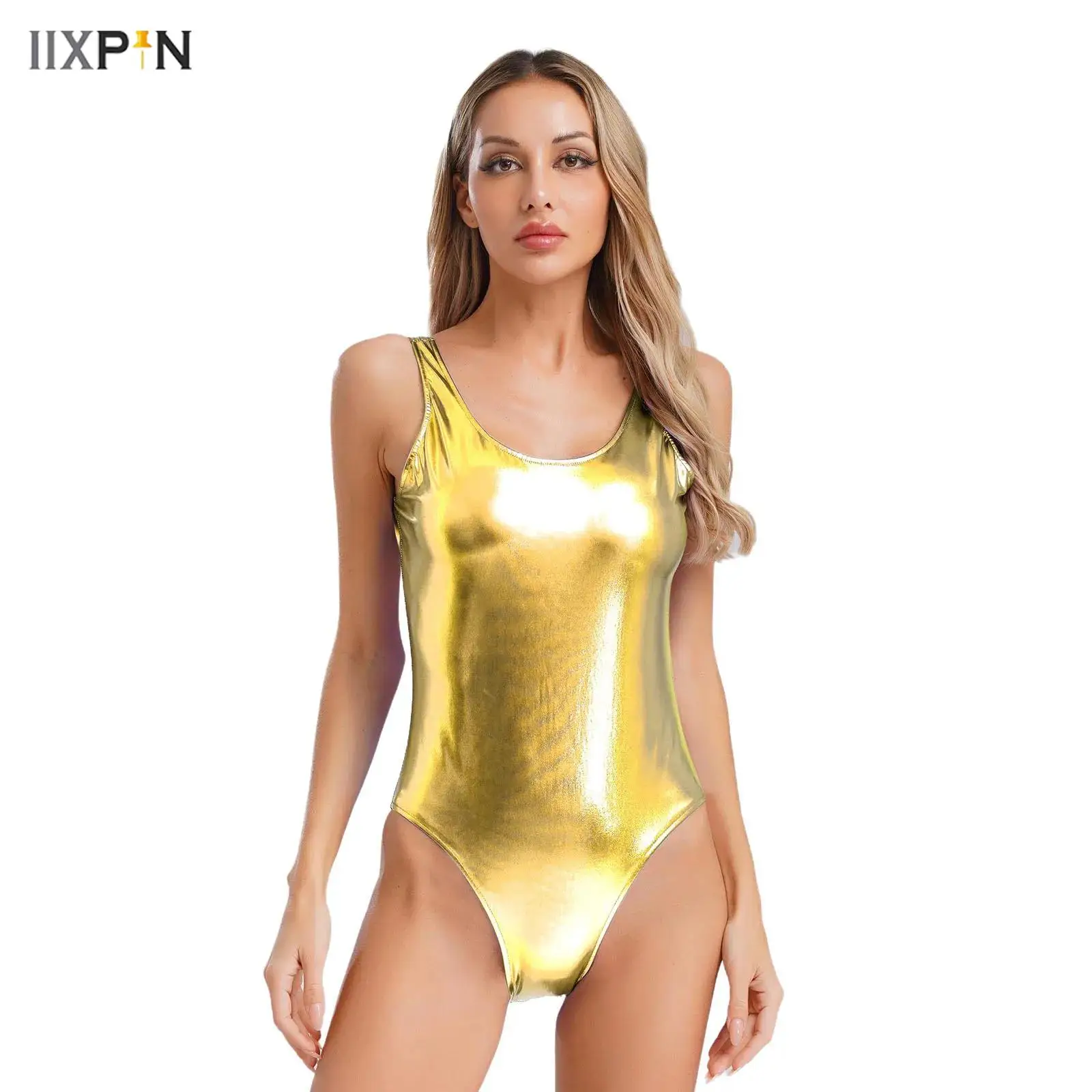 Women's Sleeveless Shiny Metallic PU Bodysuit Pole Dance Yoga Gymnastic Leotard Stage Performance Jumpsuit Rave Costume Clubwear 
Women's Sleeveless Shiny Metallic PU Bodysuit Pole Dance Yoga Gymnastic Leotard Stage Performance Jumpsuit Rave Costume Clubwear