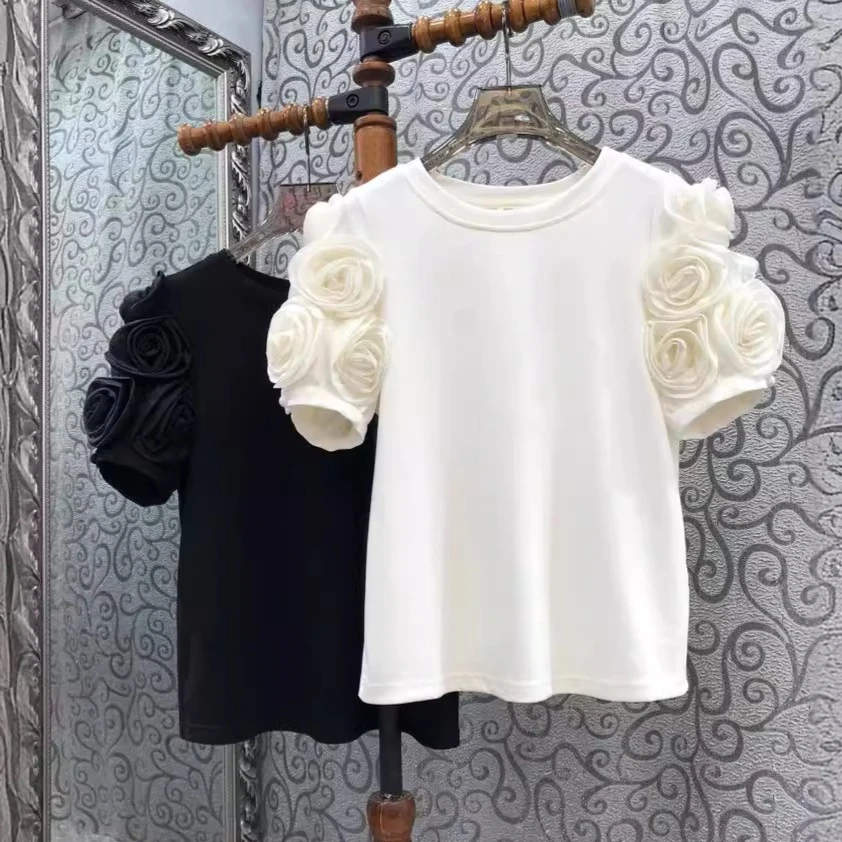 Chic Summer Women 3D Flowers Short Sleeved T-shirts Chic Roses Floral Patchwork Tees O-Neck Jumpers Crop Tops 2025
Chic Summer Women 3D Flowers Short Sleeved T-shirts Chic Roses Floral Patchwork Tees O-Neck Jumpers Crop Tops 2025