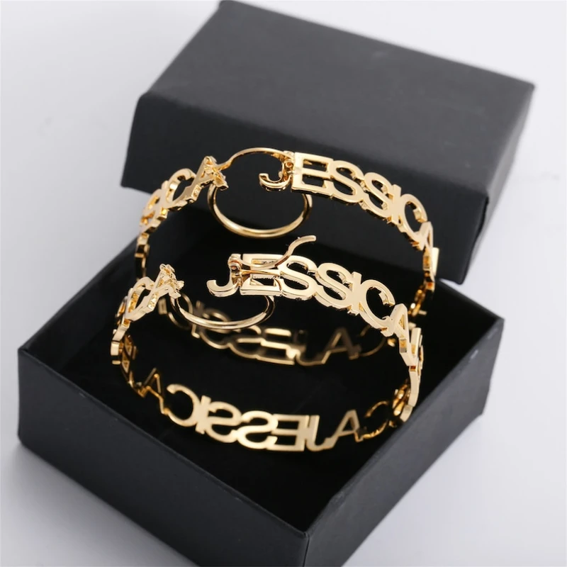 Custom Large Hoop Name Earrings Big Hollow Letter Circle Earrings 18K Gold Plated Stainless Steel Party Jewelry for Women Lady
Custom Large Hoop Name Earrings Big Hollow Letter Circle Earrings 18K Gold Plated Stainless Steel Party Jewelry for Women Lady