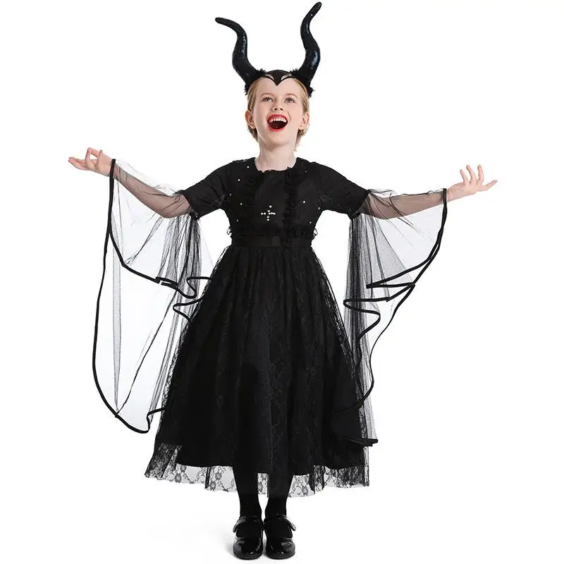 Children Girls Black Witch Magic Evil Queen Long Robe Horn Headdress Dress Gown Halloween Cosplay Costumes Outfit
Children Girls Black Witch Magic Evil Queen Long Robe Horn Headdress Dress Gown Halloween Cosplay Costumes Outfit
