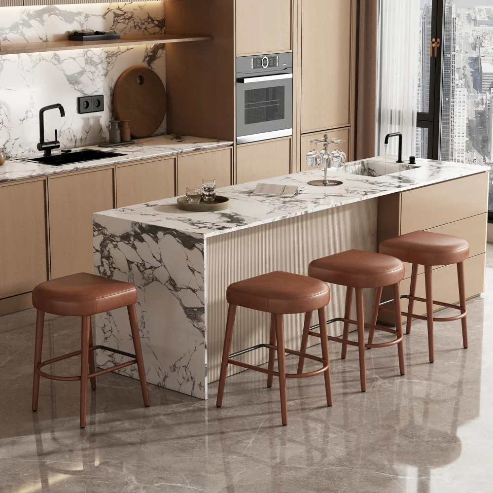 2 Sets Counter Height Backless Brown Faux Leather Bar Stool: Padded Seat, Metal Legs/Footrest for Kitchen/Pub/Dining Counter
2 Sets Counter Height Backless Brown Faux Leather Bar Stool: Padded Seat, Metal Legs/Footrest for Kitchen/Pub/Dining Counter