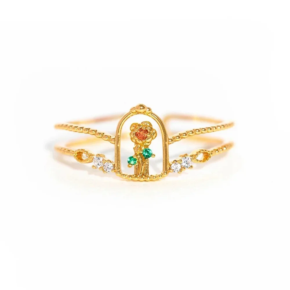 Hot selling European and American fairy tale beauty and beast princess ring, niche design, colorful zircon ring for women
Hot selling European and American fairy tale beauty and beast princess ring, niche design, colorful zircon ring for women
