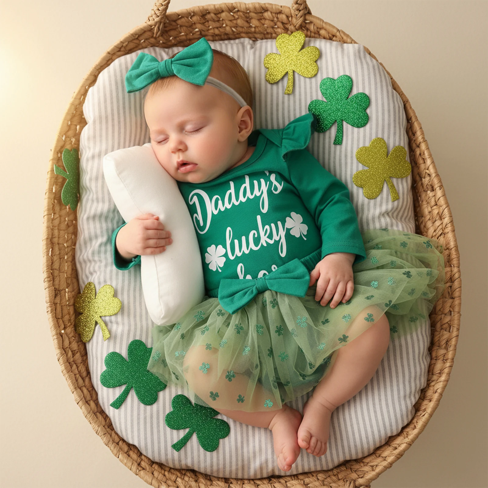 Наряд на день Святого Патрика для маленьких девочек, комбинезон с длинными рукавами и трилистником, тюлевая юбка и повязка на голову с бантом, весенний комплект из трех предметов
Наряд на день Святого Патрика для маленьких девочек, комбинезон с длинными рукавами и трилистником, тюлевая юбка и повязка на голову с бантом, весенний комплект из трех предметов