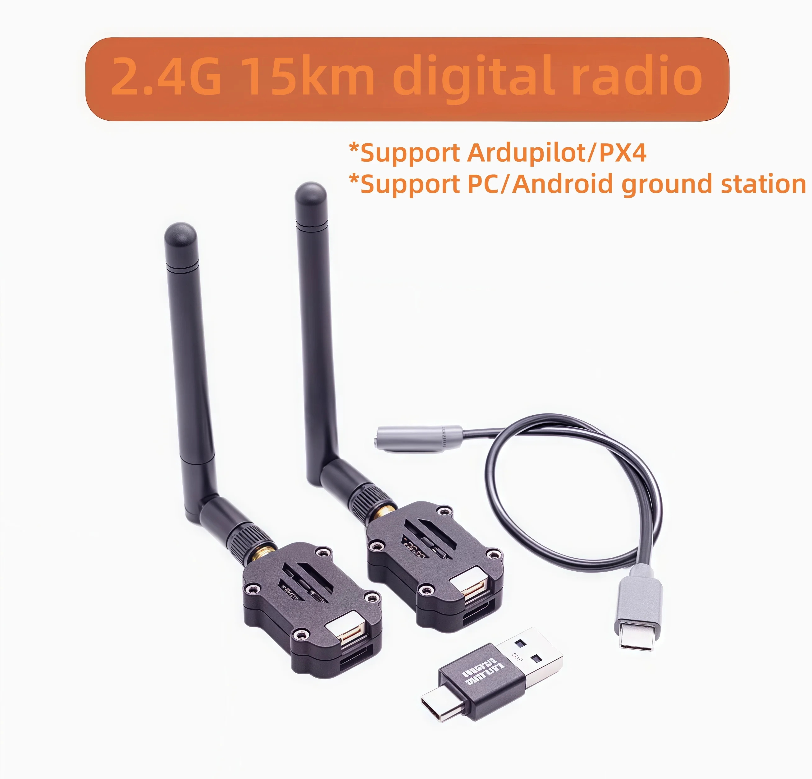2.4G UAV data transmission radio 15km long distance module APM/PIX flight control supports mobile phones and computers
2.4G UAV data transmission radio 15km long distance module APM/PIX flight control supports mobile phones and computers