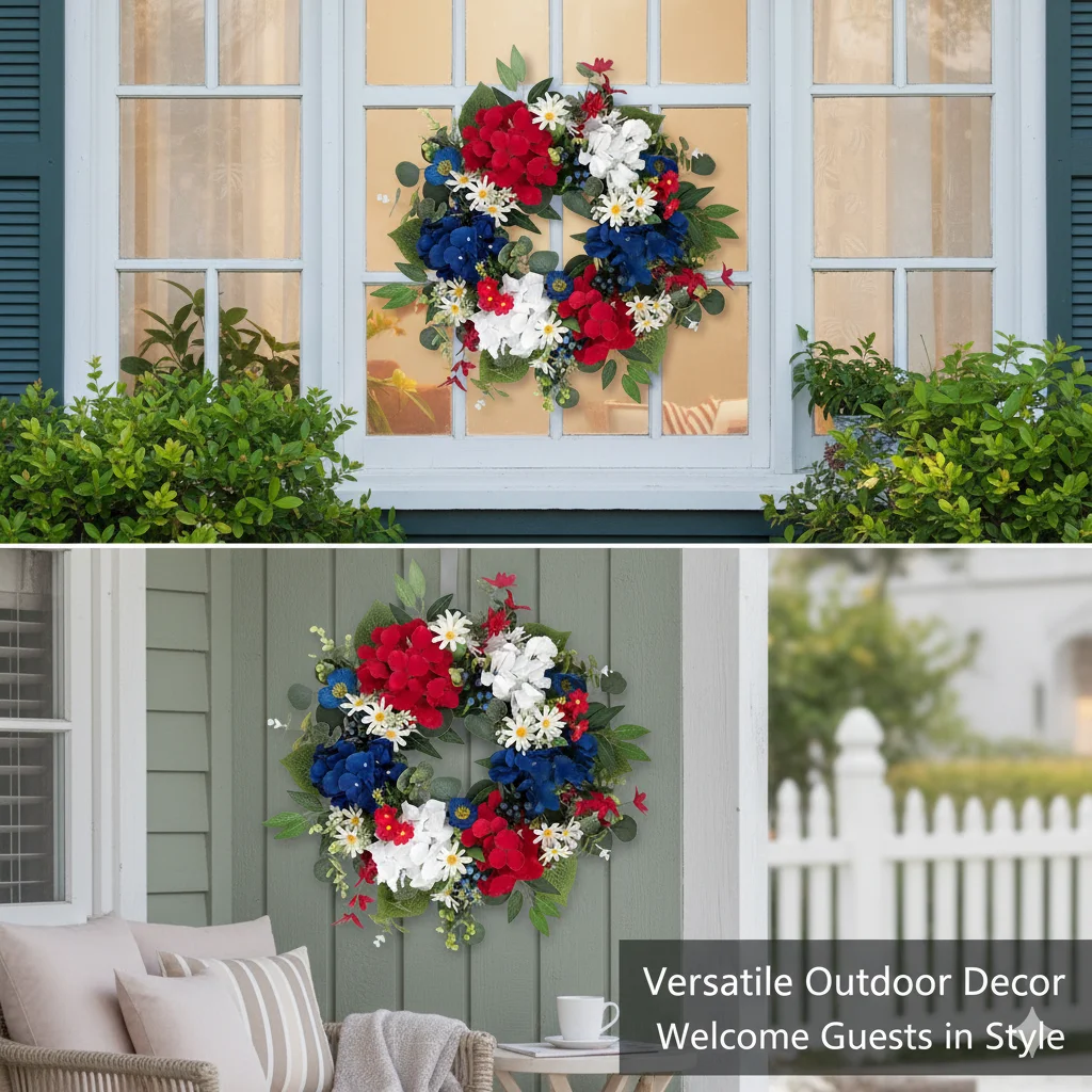 Patriotic Artificial Flower Wreath Red White Blue Hydrangea Daisy Reusable Front Door Decor For Summer Holiday Porch
Patriotic Artificial Flower Wreath Red White Blue Hydrangea Daisy Reusable Front Door Decor For Summer Holiday Porch