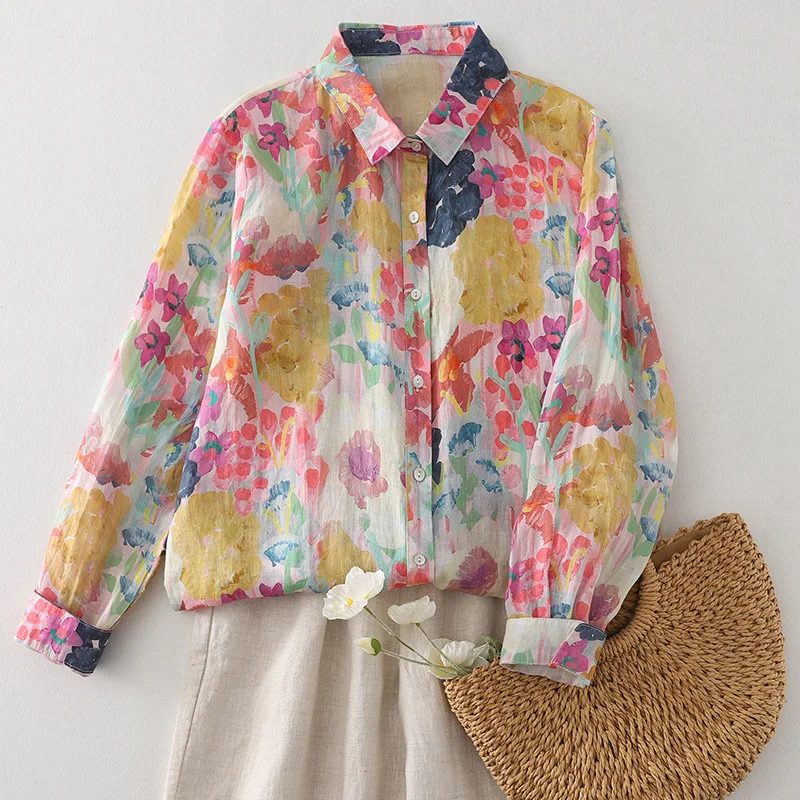 Fashionable Loose-Fit Cotton Linen Shirt For Women 2025 Autumn Thin Polo Collar Long Sleeve Printing Cardigan Top
Fashionable Loose-Fit Cotton Linen Shirt For Women 2025 Autumn Thin Polo Collar Long Sleeve Printing Cardigan Top