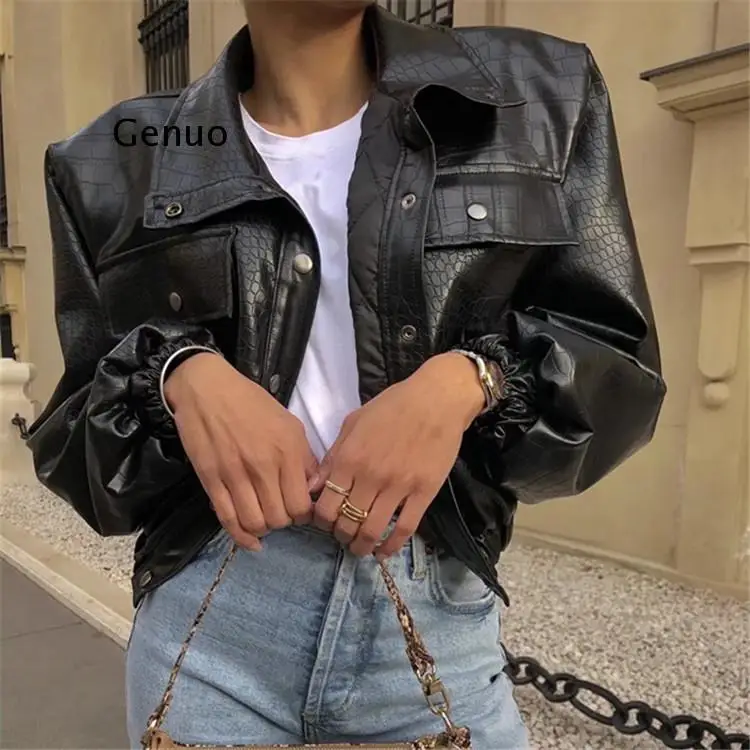 Women's Pu Crocodile Leather Jackets Long Sleeve Pockets Crop Jacket Slim Casual Female Streetwear 2021 Autumn Fashion Outwear
Women's Pu Crocodile Leather Jackets Long Sleeve Pockets Crop Jacket Slim Casual Female Streetwear 2021 Autumn Fashion Outwear