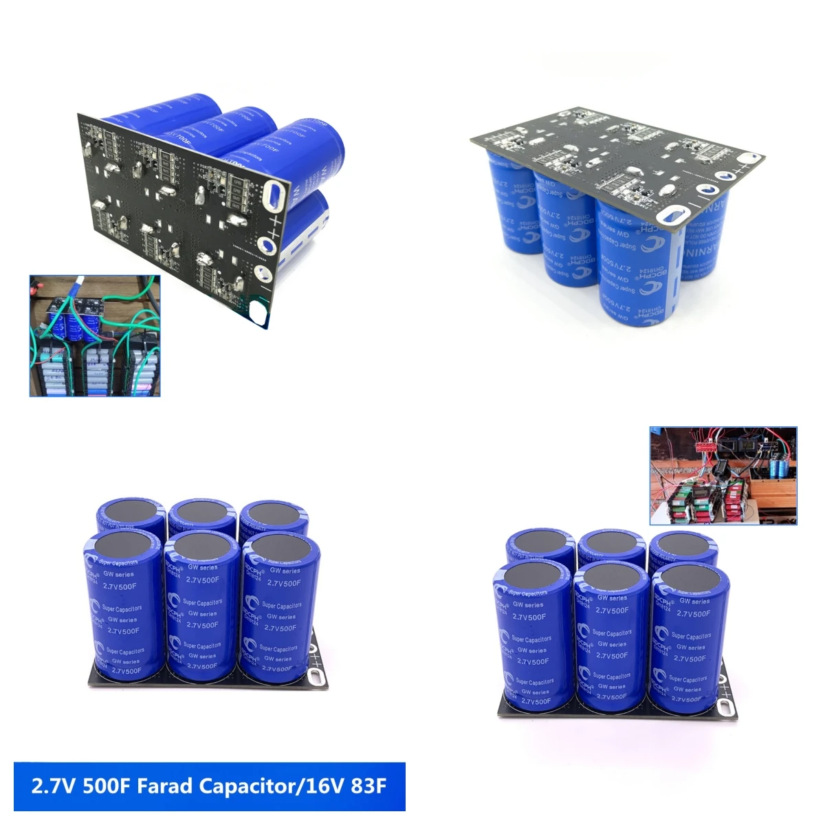 2.7V 500F Double Row Farad Capacitor Super Capacitor 16V 83F Automotive Super Farad Capacitor Module with Protective Board
2.7V 500F Double Row Farad Capacitor Super Capacitor 16V 83F Automotive Super Farad Capacitor Module with Protective Board