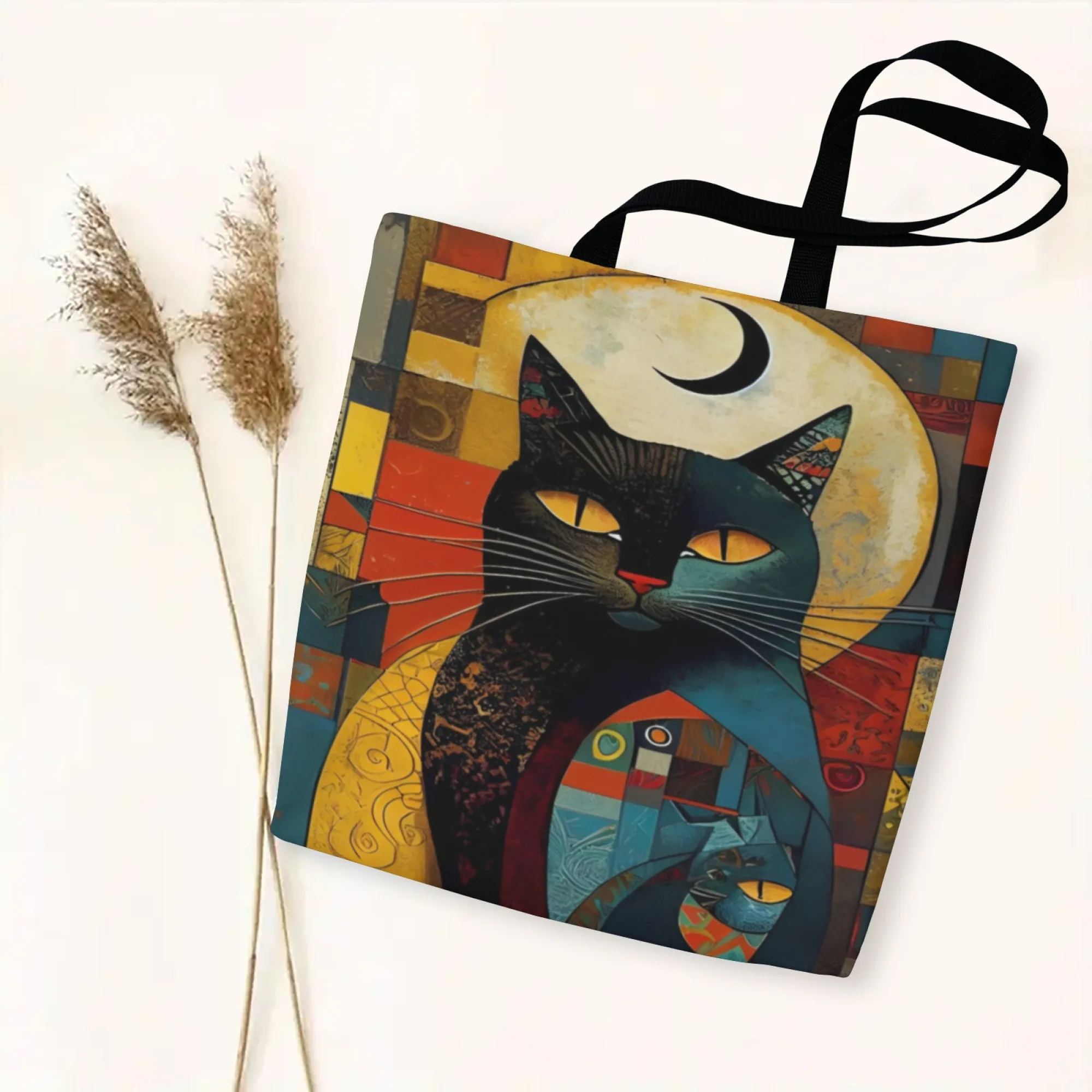 1 шт., большая сумка с рисунком кота и лунного света, идеально подходит для покупок, стильная сумка через плечо в стиле фэнтези для женщин, прочный дизайн из холста
1 шт., большая сумка с рисунком кота и лунного света, идеально подходит для покупок, стильная сумка через плечо в стиле фэнтези для женщин, прочный дизайн из холста