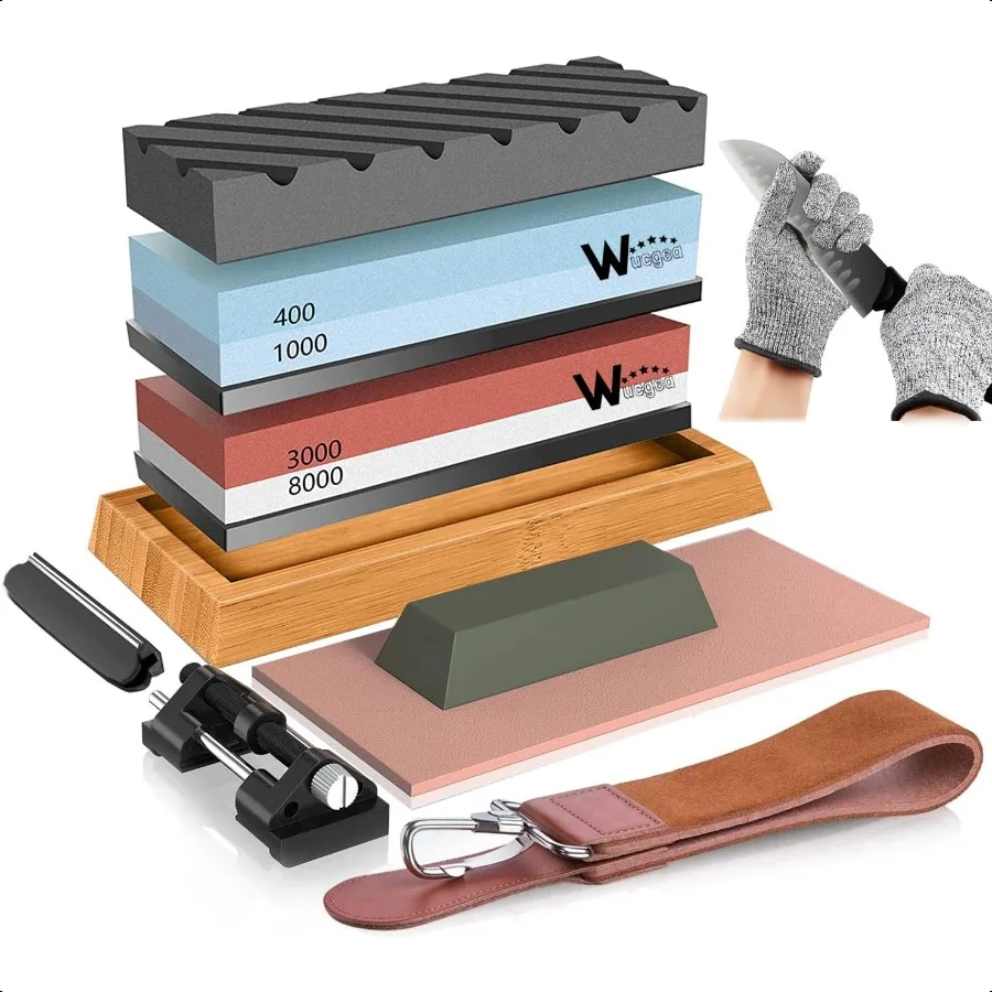 Knife Sharpening Stone Kit 400 1000 3000 8000 Grit Wet Kitchen Whetstone Knife Sharpener Set with Nonslip Bamboo Rubber Base An
Knife Sharpening Stone Kit 400 1000 3000 8000 Grit Wet Kitchen Whetstone Knife Sharpener Set with Nonslip Bamboo Rubber Base An