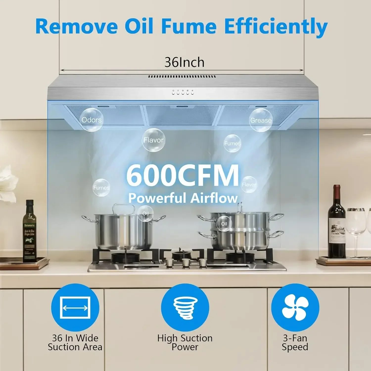 600 CFM Range Hood 36 Inch, Under Cabinet Range Hood for Duct/Ductless Convertible, Stainless Steel Kitchen Stove Vent Hood
600 CFM Range Hood 36 Inch, Under Cabinet Range Hood for Duct/Ductless Convertible, Stainless Steel Kitchen Stove Vent Hood