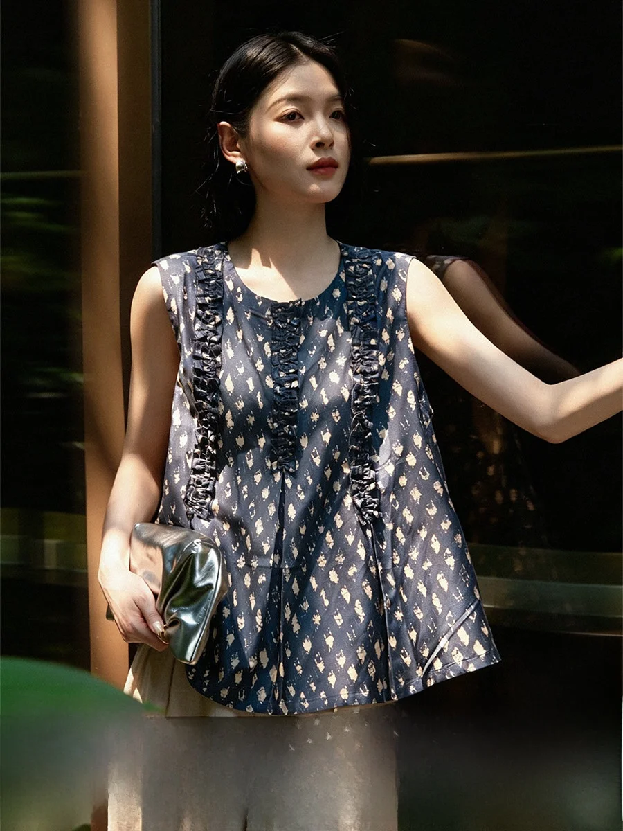 Afternoon Garden Silk Cotton Sweet Wood Ear A-Line Shirt Sleeveless Elegant Women's New Style Breathable round Neck Button up
Afternoon Garden Silk Cotton Sweet Wood Ear A-Line Shirt Sleeveless Elegant Women's New Style Breathable round Neck Button up