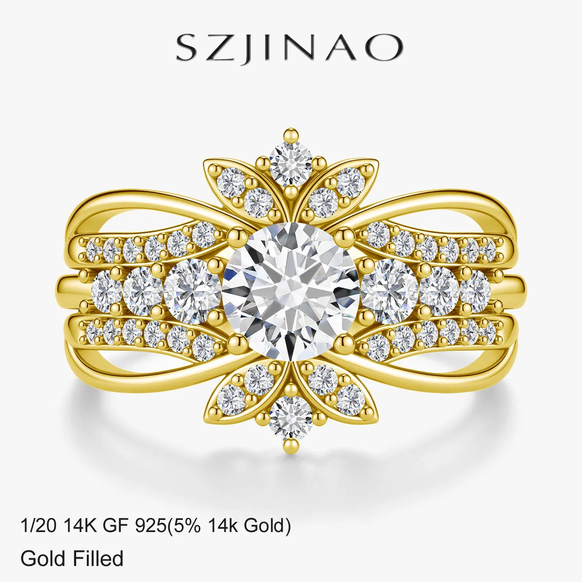 14K Gold Filled 3 Pcs Stackable Bridal Ring Set 1ct Round Moissanite Floral Halo Multi Band Engagement Wedding Ring for Women
14K Gold Filled 3 Pcs Stackable Bridal Ring Set 1ct Round Moissanite Floral Halo Multi Band Engagement Wedding Ring for Women