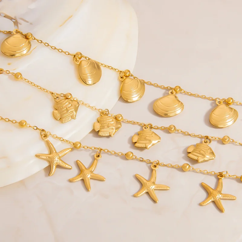 Stainless Steel Bracelet with Shell, Starfish, and Fish Ocean Theme Symmetrical Jewelry 18 Waterproof and fade-resistant gold
Stainless Steel Bracelet with Shell, Starfish, and Fish Ocean Theme Symmetrical Jewelry 18 Waterproof and fade-resistant gold