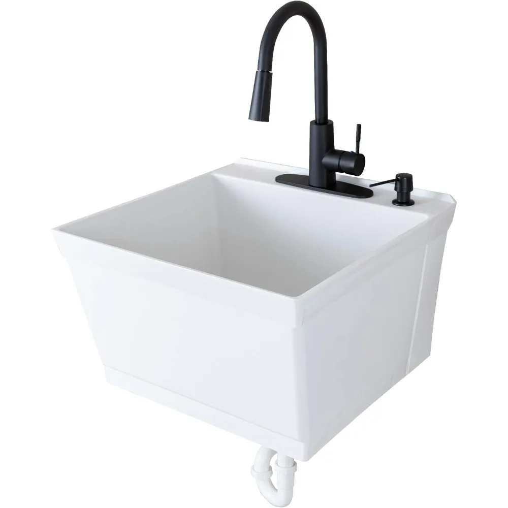 Tehila White Wall-Mounted Utility Sink Tub Kit with Black Pull-Down Faucet, Wall-Mounted Utility Tub with Wall Bracket for Laun
Tehila White Wall-Mounted Utility Sink Tub Kit with Black Pull-Down Faucet, Wall-Mounted Utility Tub with Wall Bracket for Laun