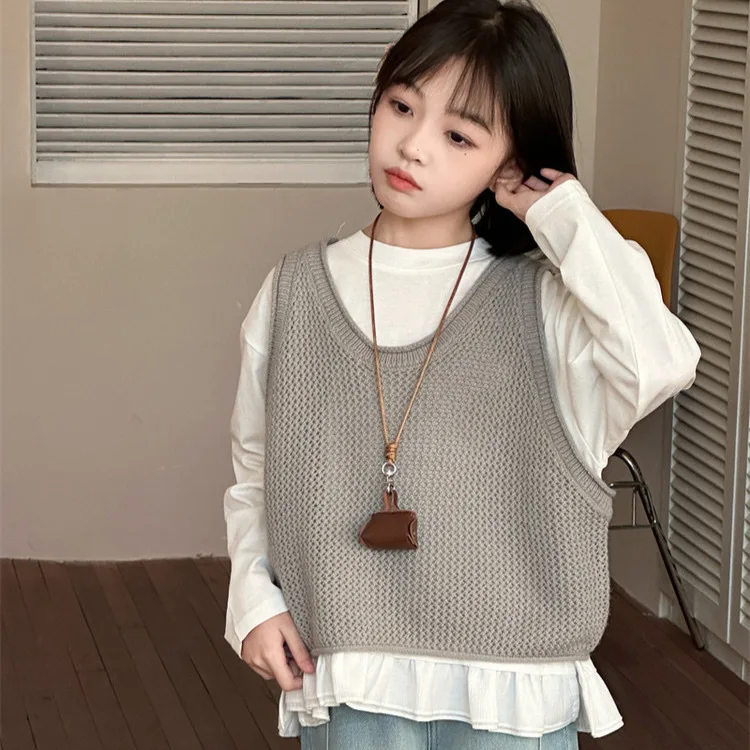 Girls Spring Autumn Top Set 2025 New Korean Fashion Casual Daily Knit Sleeveless Vest + Solid Color Ruffle Trim T-shirt
Girls Spring Autumn Top Set 2025 New Korean Fashion Casual Daily Knit Sleeveless Vest + Solid Color Ruffle Trim T-shirt