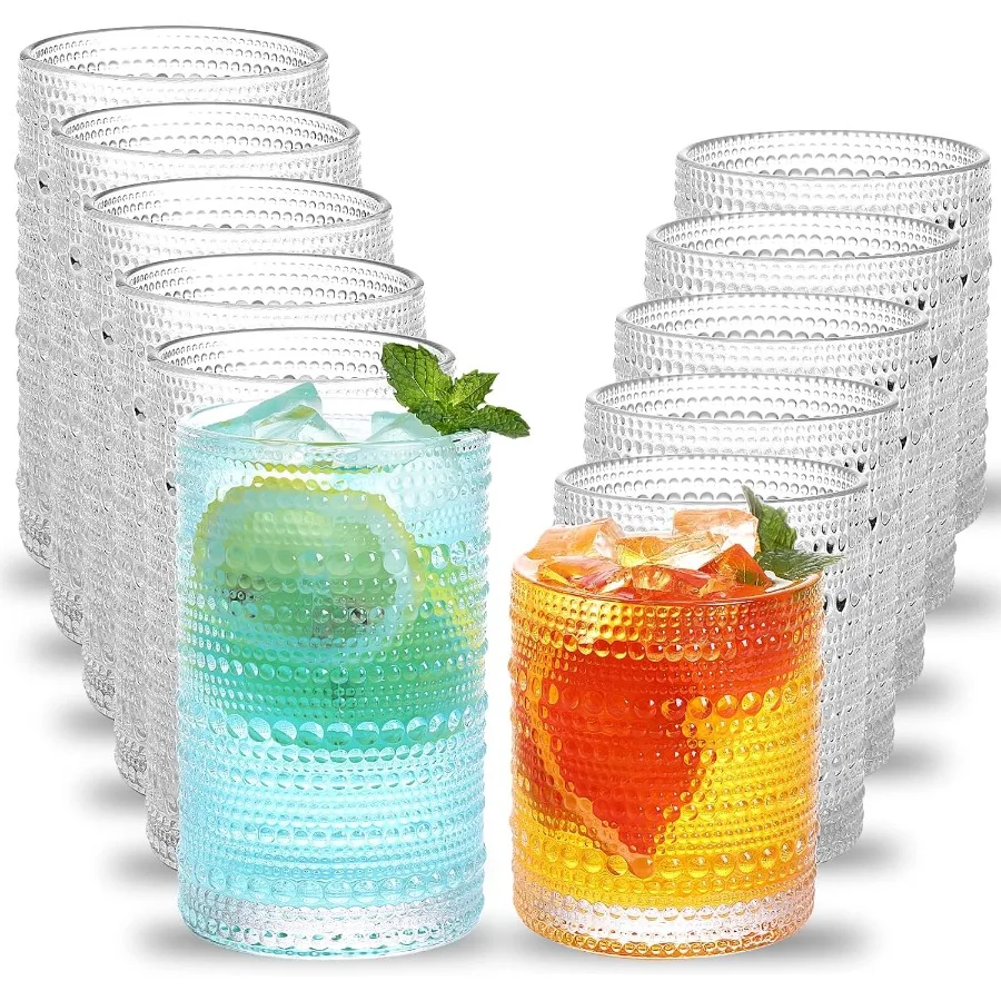 Hobnail Drinking Glasses Set of 12: 12 Oz Highball Glasses and 10 Oz Cocktail Glasses for Whiskey Beer Juice Milk Clear Embosse
Hobnail Drinking Glasses Set of 12: 12 Oz Highball Glasses and 10 Oz Cocktail Glasses for Whiskey Beer Juice Milk Clear Embosse