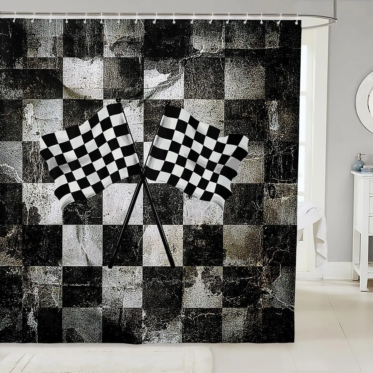 Checkered Flag Shower Curtain Black White Grid Bathroom Shower Curtain Set for Kids Adult Geometric Bath Curtain Racing Car
Checkered Flag Shower Curtain Black White Grid Bathroom Shower Curtain Set for Kids Adult Geometric Bath Curtain Racing Car