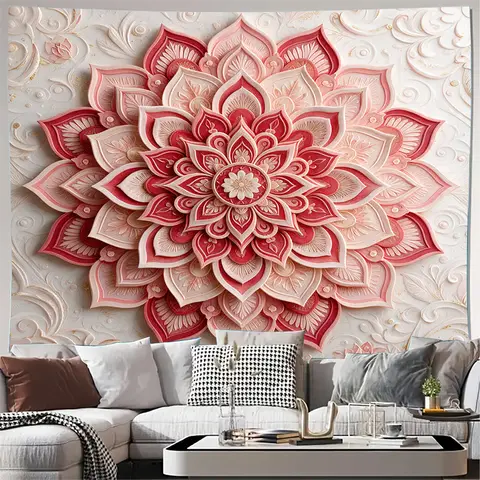 Dekoratif Lotus Mandala Perde Paneli Boho Duvar Sanatı Şeffaf Yarı Saydam Pencere Perdeleri Oturma Odası Ev Dekor için Zarif Goblen