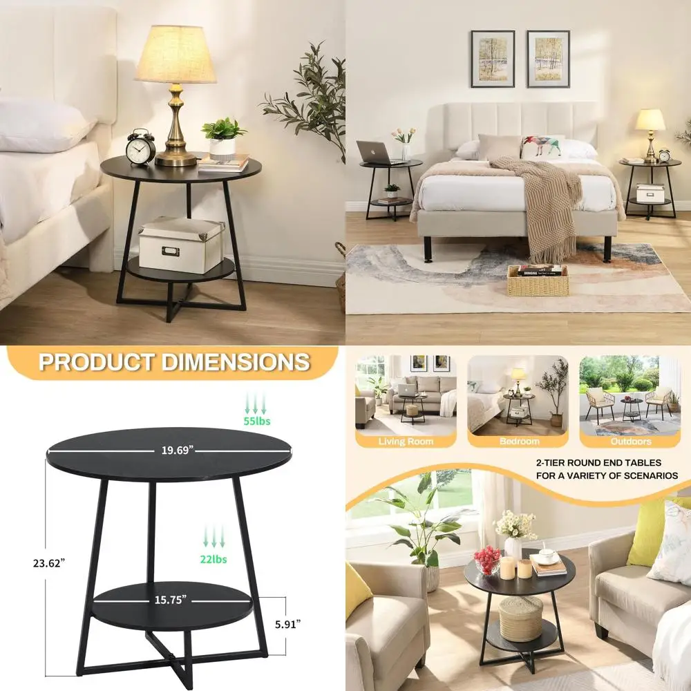 Компактный 2-уровневый круглый деревянный приставной столик с полкой для хранения для гостиных, спален и небольших помещений, черный цвет
Компактный 2-уровневый круглый деревянный приставной столик с полкой для хранения для гостиных, спален и небольших помещений, черный цвет
