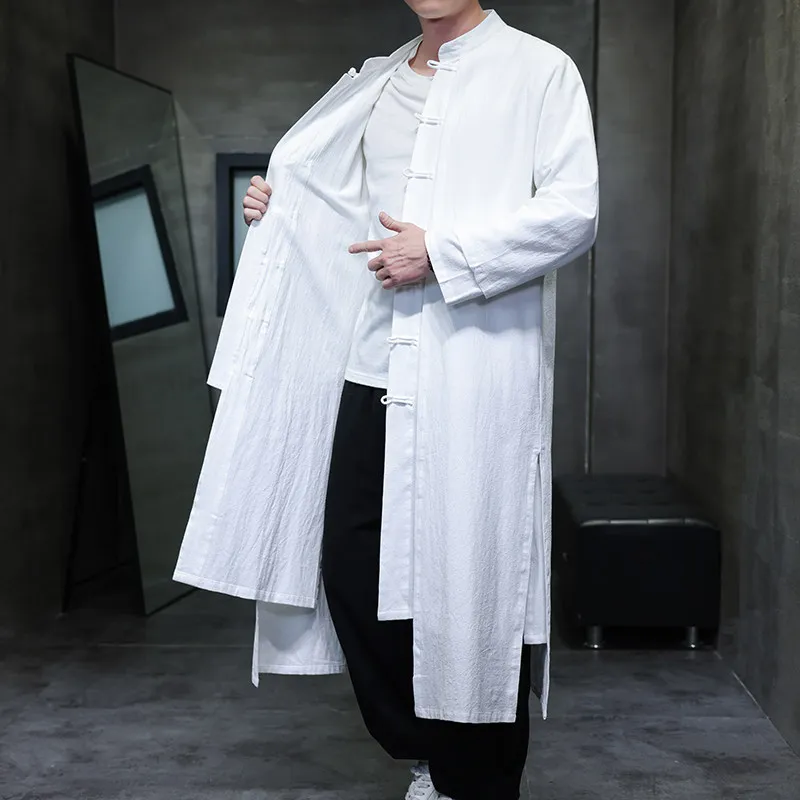 2026 Mens Chinese Style Cotton Robe Retro Frog Button Stand Collar Tang Suit Trench Coat Mid-Length White Gown Mens Outerwear
2026 Mens Chinese Style Cotton Robe Retro Frog Button Stand Collar Tang Suit Trench Coat Mid-Length White Gown Mens Outerwear