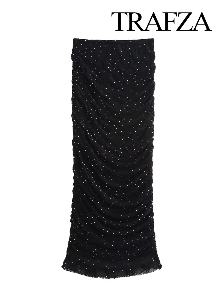 TRAFZA Women's New Fashion Solid Bright Embellished Lace High Waist Midi Skirt Female Chic Sexy Elegant Ankle-Length Long Skirt
TRAFZA Women's New Fashion Solid Bright Embellished Lace High Waist Midi Skirt Female Chic Sexy Elegant Ankle-Length Long Skirt
