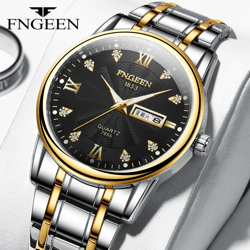 Men's Gold Steel Strap Couple Women's Watch with Diamond Fashion Watch Male Student Watch Waterproof Double Calendar
Men's Gold Steel Strap Couple Women's Watch with Diamond Fashion Watch Male Student Watch Waterproof Double Calendar