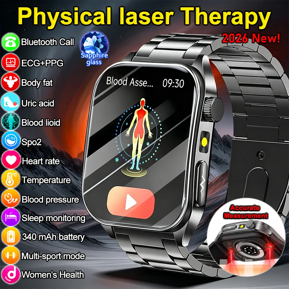 Smart Watch 650nm Dual probe laser health conditioning Blood oxygen Pressure Uric Acid Blood lipid ECG Smartwatch for Man Women
Smart Watch 650nm Dual probe laser health conditioning Blood oxygen Pressure Uric Acid Blood lipid ECG Smartwatch for Man Women