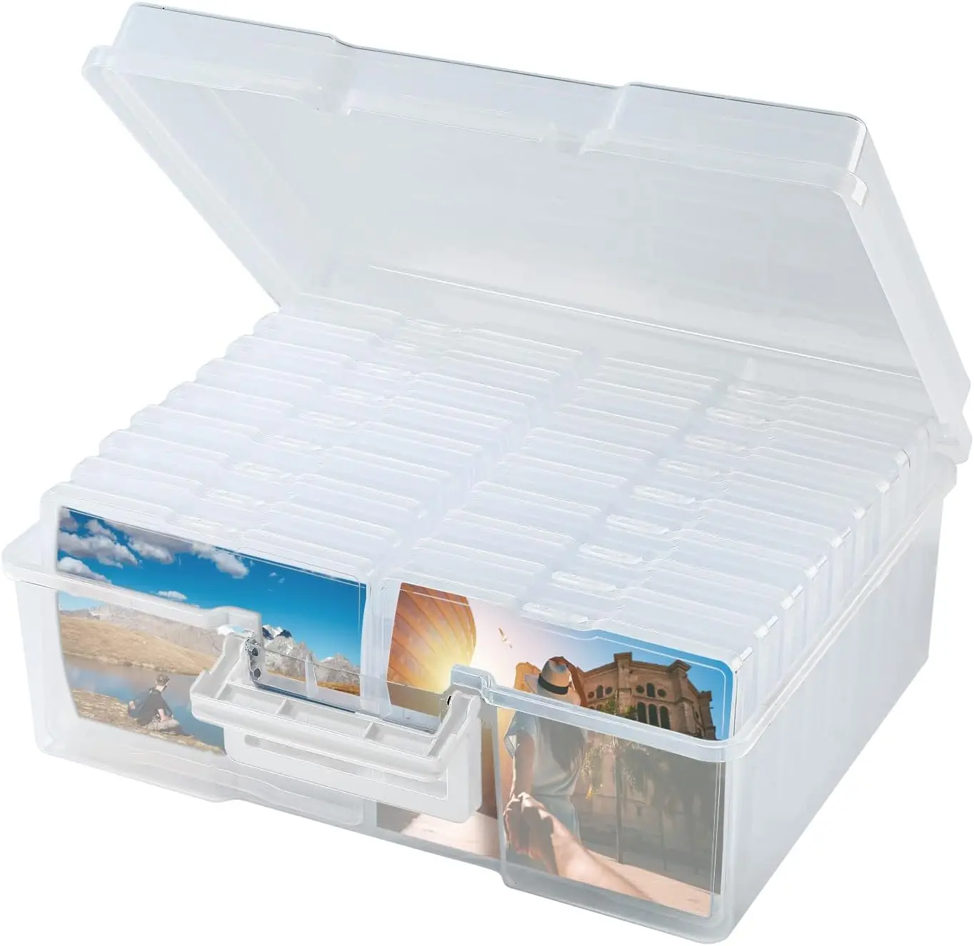 Clear Acid-Free Photo Storage Box 5x7 Inches with Dividers and Handle, Organizer for Photos Crafts Stamps
Clear Acid-Free Photo Storage Box 5x7 Inches with Dividers and Handle, Organizer for Photos Crafts Stamps