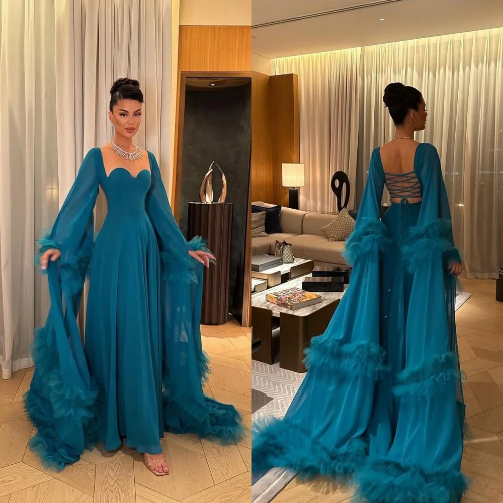 Customized Formal Green Chiffon Evening Dress Exquisite Square Collar Flare Sleeves Long Sleeves Feathers Bespoke Occa
Customized Formal Green Chiffon Evening Dress Exquisite Square Collar Flare Sleeves Long Sleeves Feathers Bespoke Occa