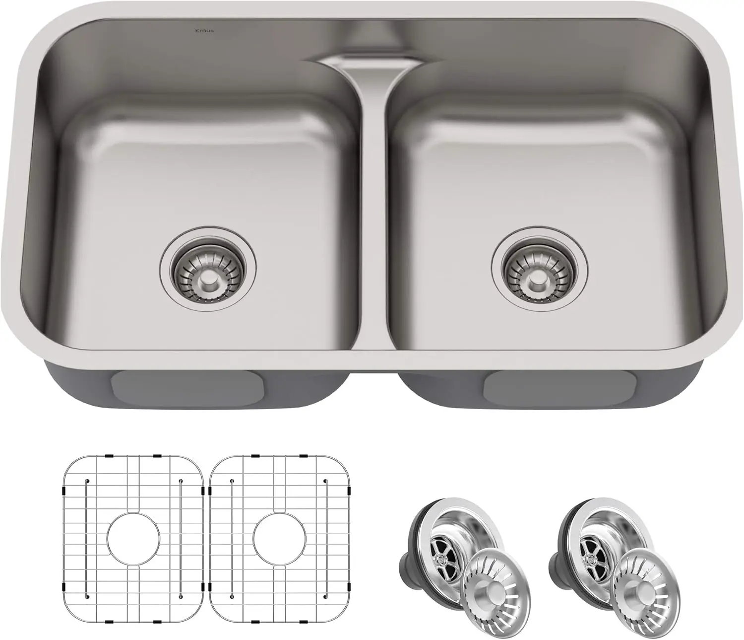 32-inch Undermount Double Bowl Sink, 18-Gauge Stainless Steel, Low Divider, Includes Strainers x2
32-inch Undermount Double Bowl Sink, 18-Gauge Stainless Steel, Low Divider, Includes Strainers x2