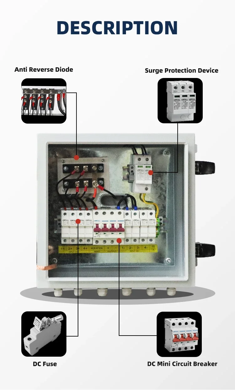 z For USFULL Hot Sale Steel Photovoltaic Bus Box 1000V 2 4 6 8 12 16 24 String IP65 Waterproof 4 In 1 Out
z For USFULL Hot Sale Steel Photovoltaic Bus Box 1000V 2 4 6 8 12 16 24 String IP65 Waterproof 4 In 1 Out