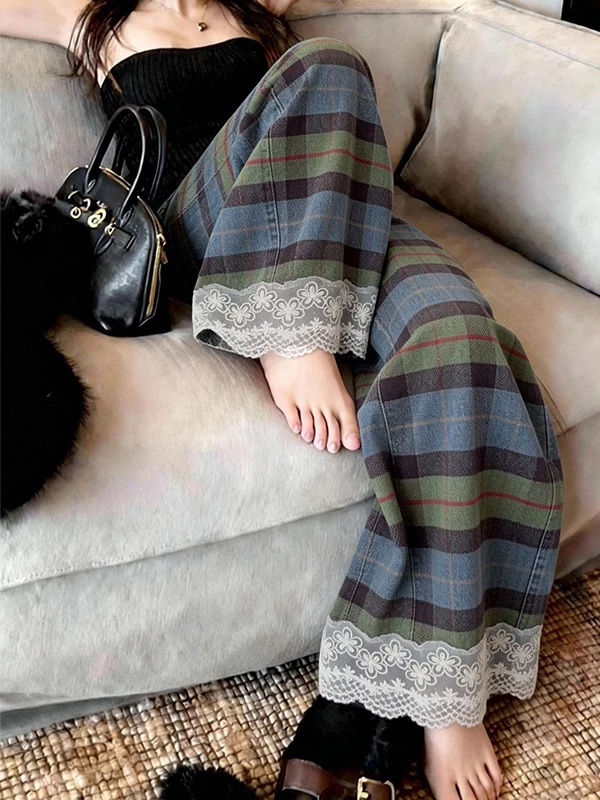 plus Size Women's Plaid Lace Hem Wide Leg Pants Loose High Waist Straight Cut Long Trousers Summer Casual Comfortable Breathable
plus Size Women's Plaid Lace Hem Wide Leg Pants Loose High Waist Straight Cut Long Trousers Summer Casual Comfortable Breathable