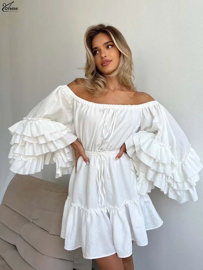 Oymimi Casual White Loose 2 Pieces Set For Woman Elegant Strapless Lace-Up Butterfly Sleeve Tops And Drawstring Mini Skirts Sets
Oymimi Casual White Loose 2 Pieces Set For Woman Elegant Strapless Lace-Up Butterfly Sleeve Tops And Drawstring Mini Skirts Sets