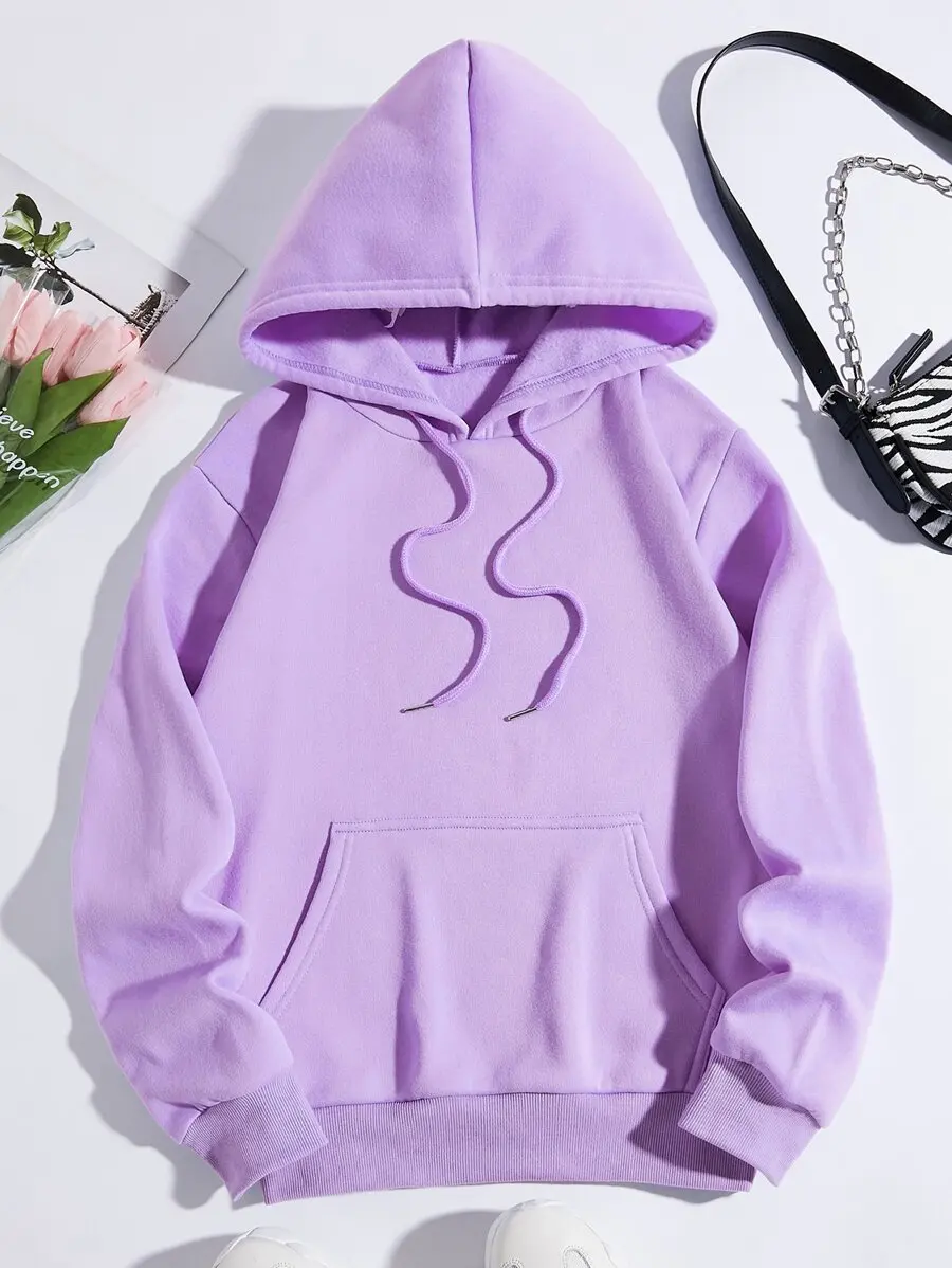 Lavender Solid Kangaroo Pocket Drawstring Hoodie for Women
Lavender Solid Kangaroo Pocket Drawstring Hoodie for Women