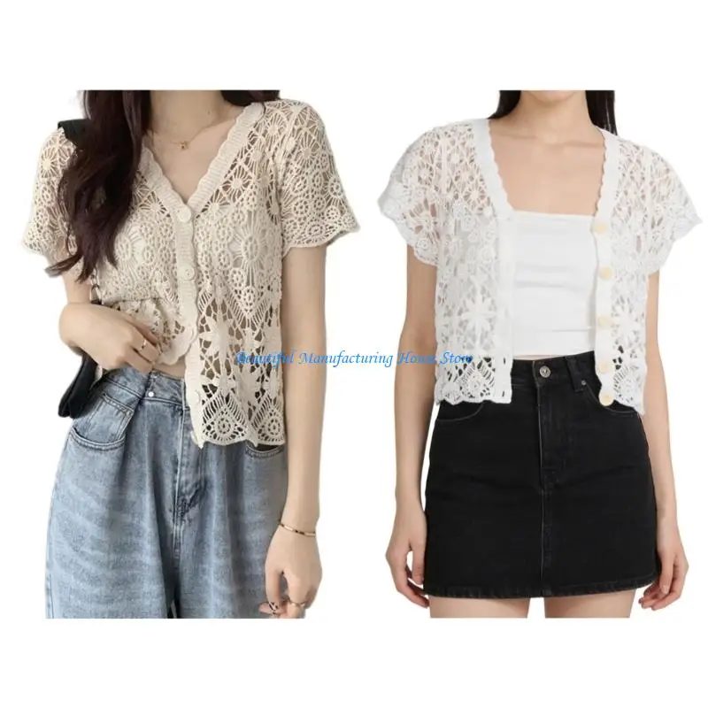 E56A Open Front Lace Cardigan Crochet Hollow Out Shrug Women's Loose Knitted Outwear
E56A Open Front Lace Cardigan Crochet Hollow Out Shrug Women's Loose Knitted Outwear