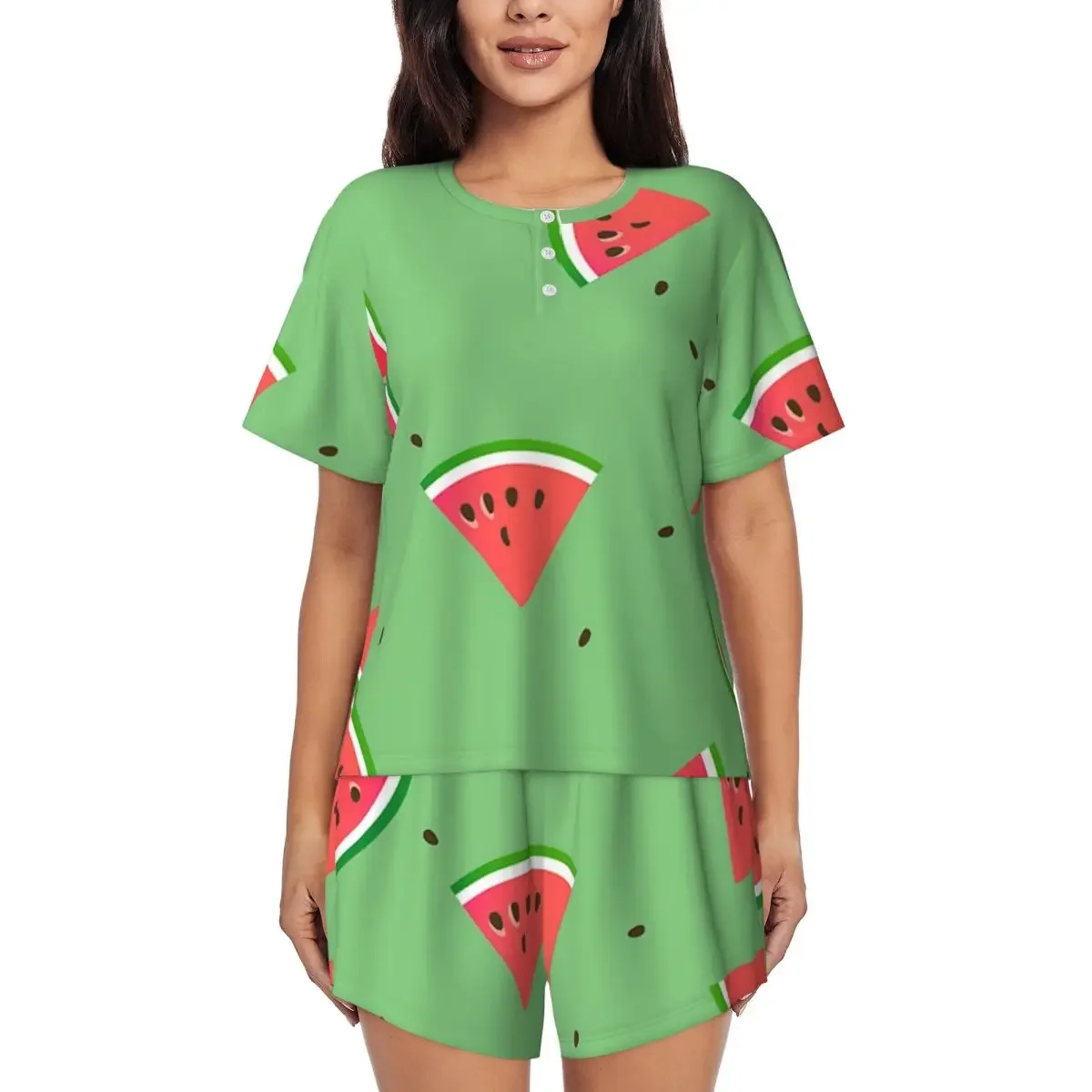 Fun Watermelon Slices Pattern Round Neck Short Sleeves Nightdress for Sleeping Sleepshirts Women Soft Pajama Set Short Pants
Fun Watermelon Slices Pattern Round Neck Short Sleeves Nightdress for Sleeping Sleepshirts Women Soft Pajama Set Short Pants
