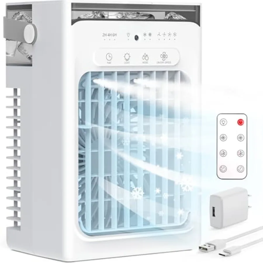 Portable air conditioner for room car bedroom office outdoor, evaporative cooler with remote, 4 wind speeds 2-4-6H timer 2 mode
Portable air conditioner for room car bedroom office outdoor, evaporative cooler with remote, 4 wind speeds 2-4-6H timer 2 mode