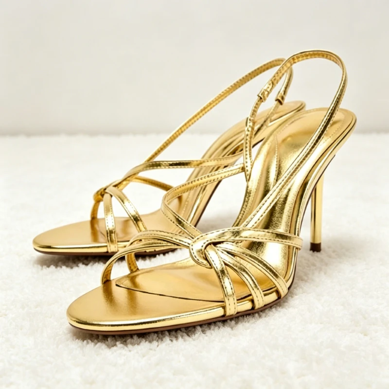 Fashion Gold Metalized Pattern Cross Tied Heeled Sandals Women Sexy Open-toe Slingback Heels Elegant Round-toe Designer Shoes
Fashion Gold Metalized Pattern Cross Tied Heeled Sandals Women Sexy Open-toe Slingback Heels Elegant Round-toe Designer Shoes