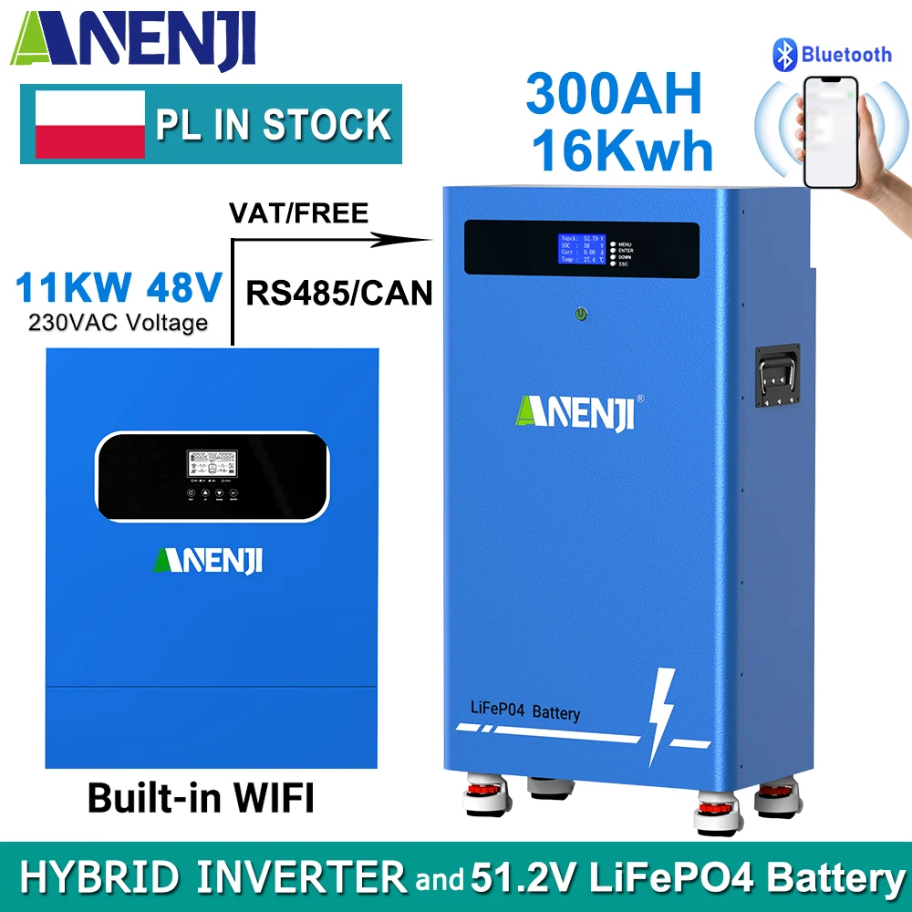 51.2V 300AH LiFePO4 Battery 6000+ Cycles Built-in BMS Bluetooth With 11KW 5KW 48V hybrid inverter LiFePO4 Battery Solar System
51.2V 300AH LiFePO4 Battery 6000+ Cycles Built-in BMS Bluetooth With 11KW 5KW 48V hybrid inverter LiFePO4 Battery Solar System