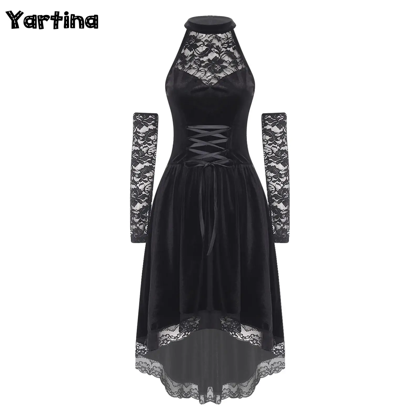 Womens Vampire Witch Gothic Mermaid Dress Halloween Cosplay Costume Gothic Floral Lace Velvet Vampire Ghost Dress And Sleeves
Womens Vampire Witch Gothic Mermaid Dress Halloween Cosplay Costume Gothic Floral Lace Velvet Vampire Ghost Dress And Sleeves