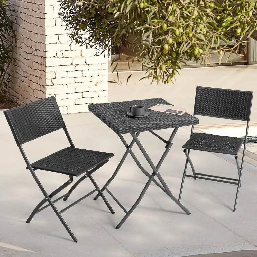 Weather-Resistant Outdoor 3-Piece Patio Furniture Set with Rattan Table and Chairs, Black
Weather-Resistant Outdoor 3-Piece Patio Furniture Set with Rattan Table and Chairs, Black