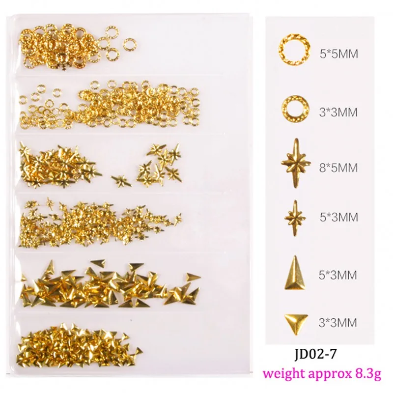 6 Grid/Pack Mixed Nail Art Metal Frame Hollow Gold Rivet Decorations 3-9mm Manicure Accessories DIY Shell Nails Studs 2022 New
6 Grid/Pack Mixed Nail Art Metal Frame Hollow Gold Rivet Decorations 3-9mm Manicure Accessories DIY Shell Nails Studs 2022 New